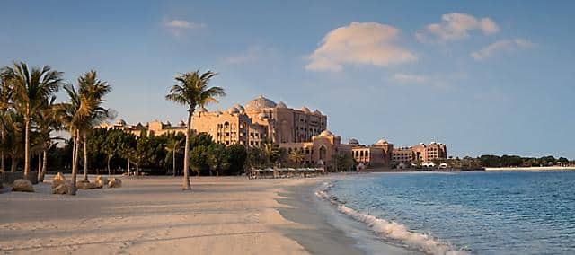 View of Emirates Palace from the beach daytime