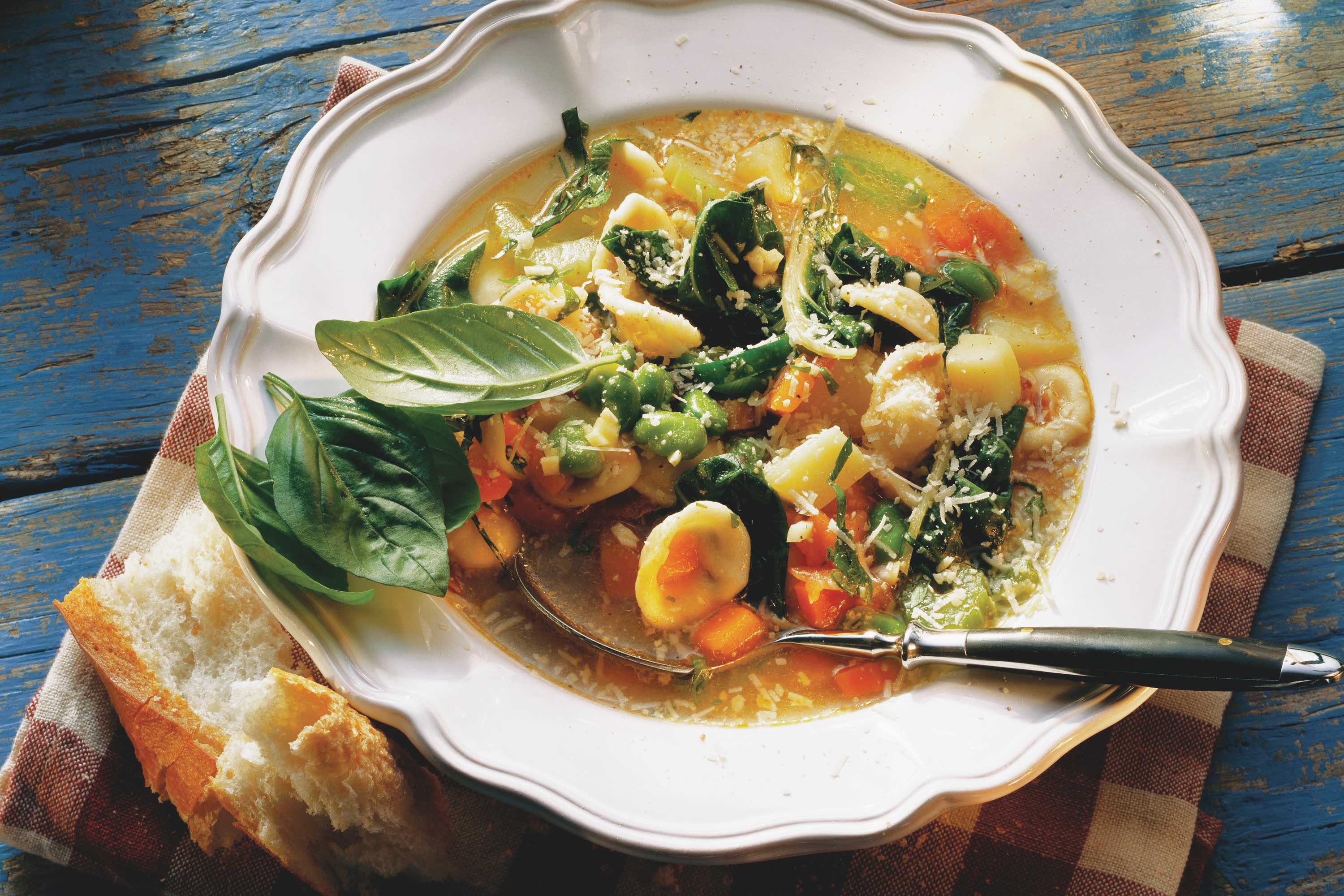 A bowl of homemade minestrone soup