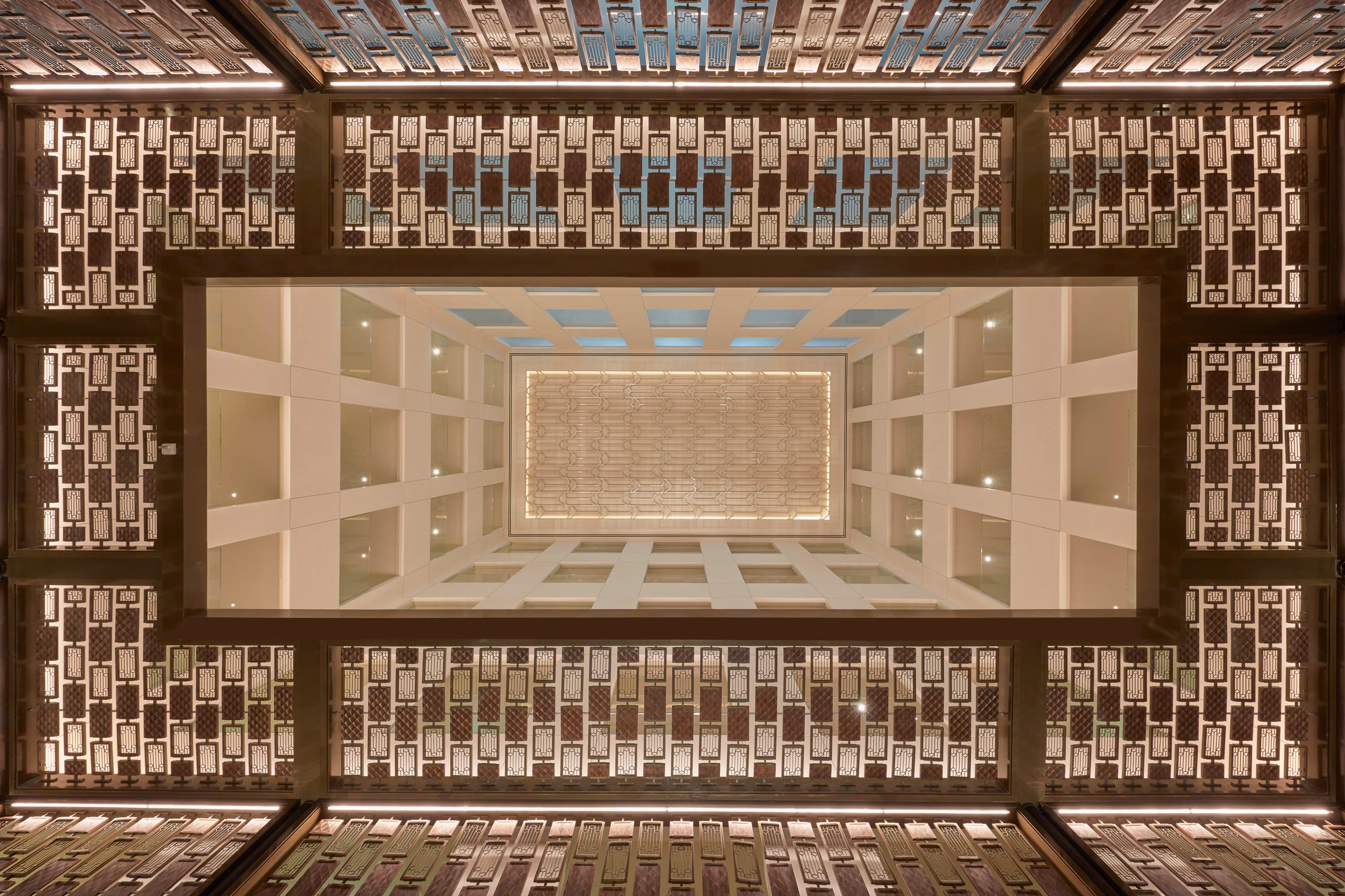 Looking up at the lobby atrium at Mandarin Oriental, Doha