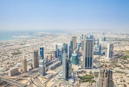 Aerial view of Downtown Dubai and the Dubai International Finance Centre (DIFC) district