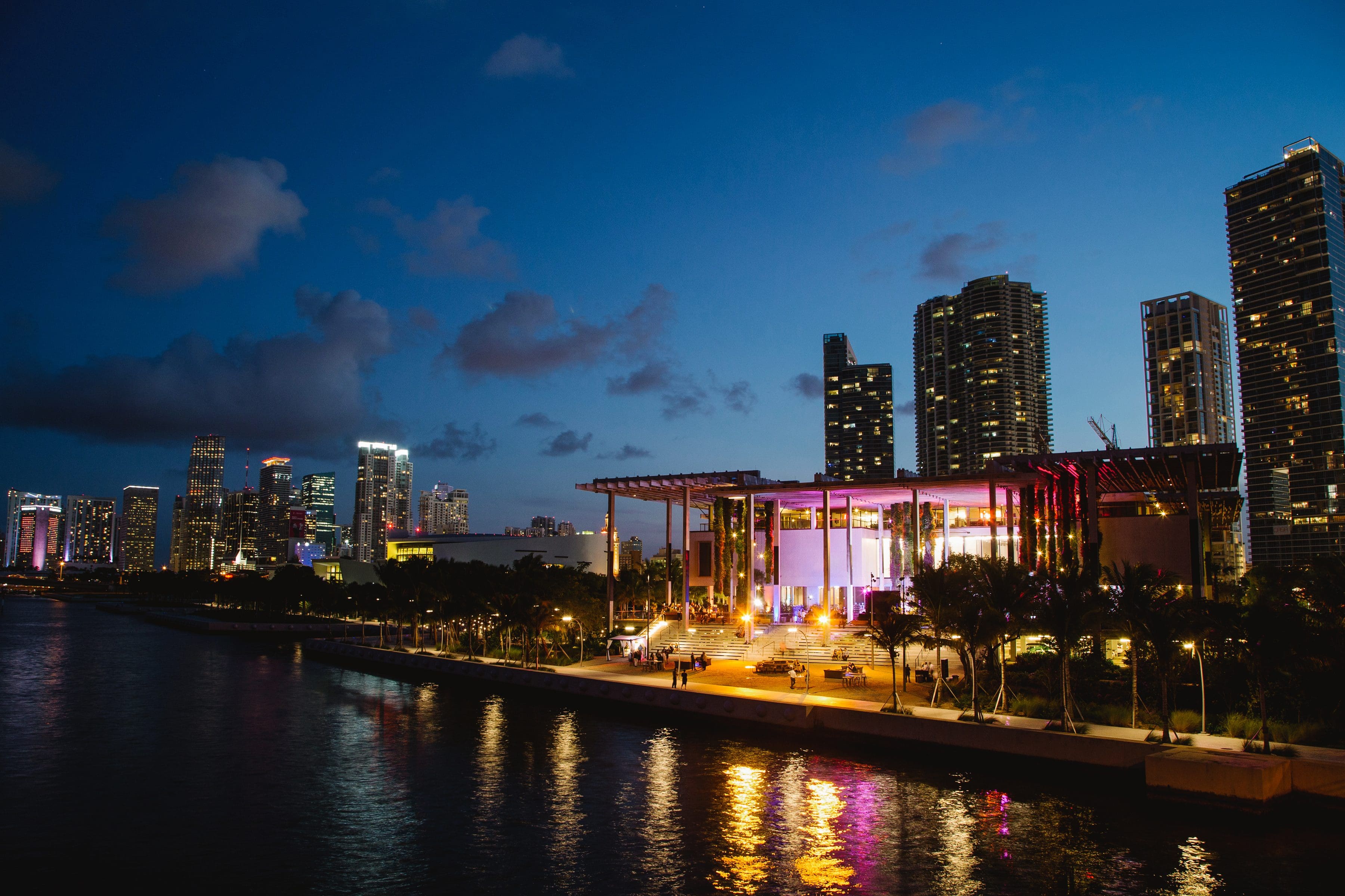 The Pérez Art Museum Miami at night