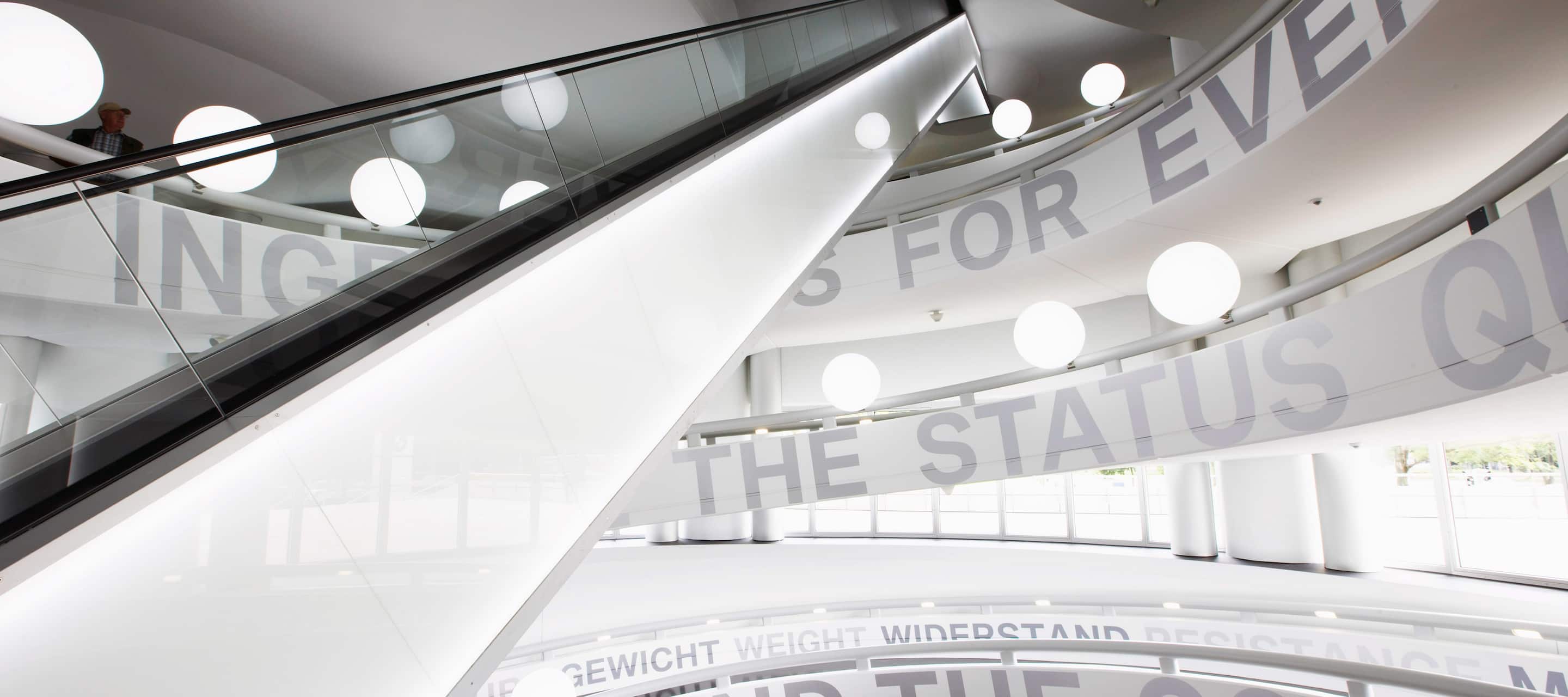 An interior staircase of Munich's BMW Museum