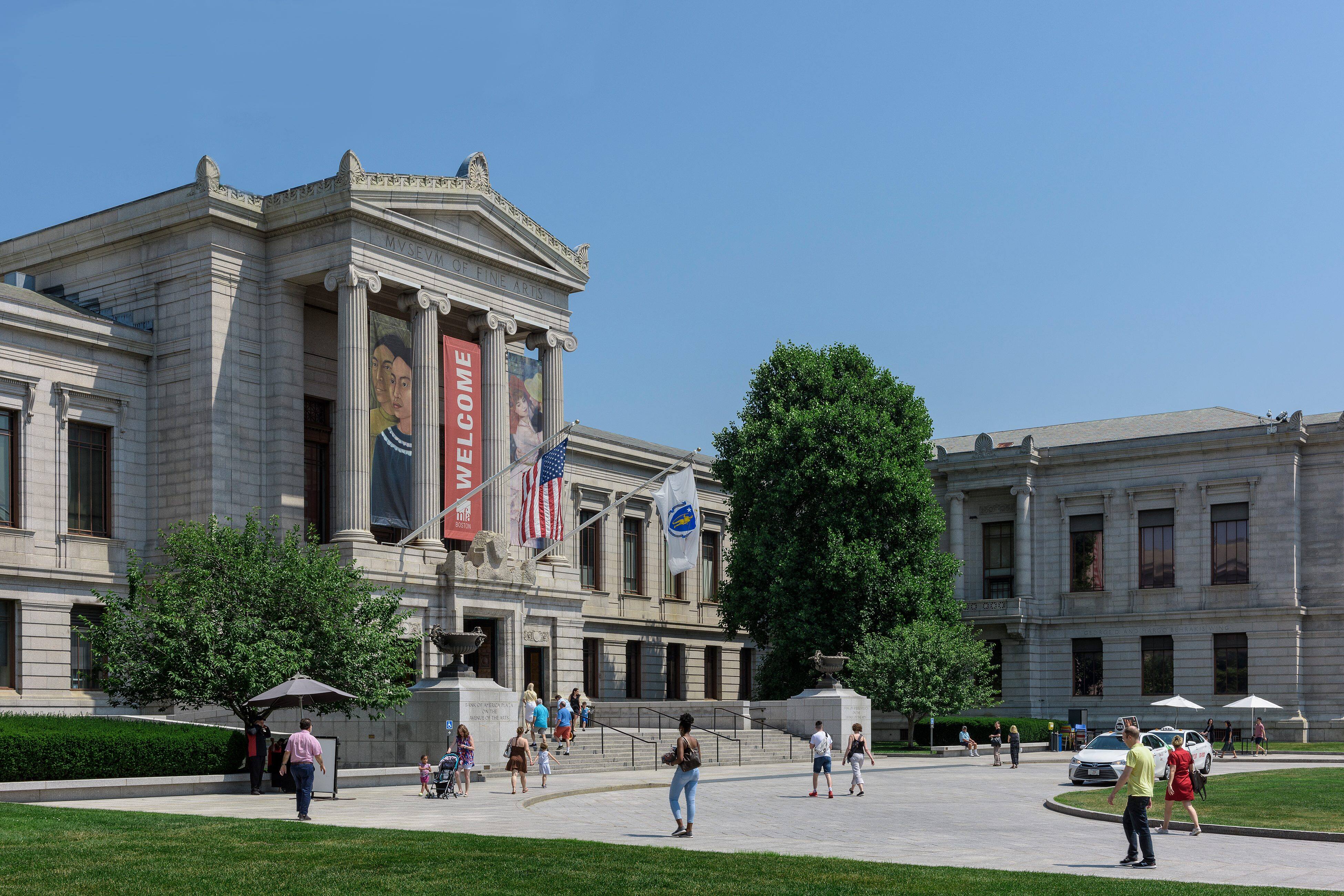 Visitors entering the Museum of Fine Arts Boston 