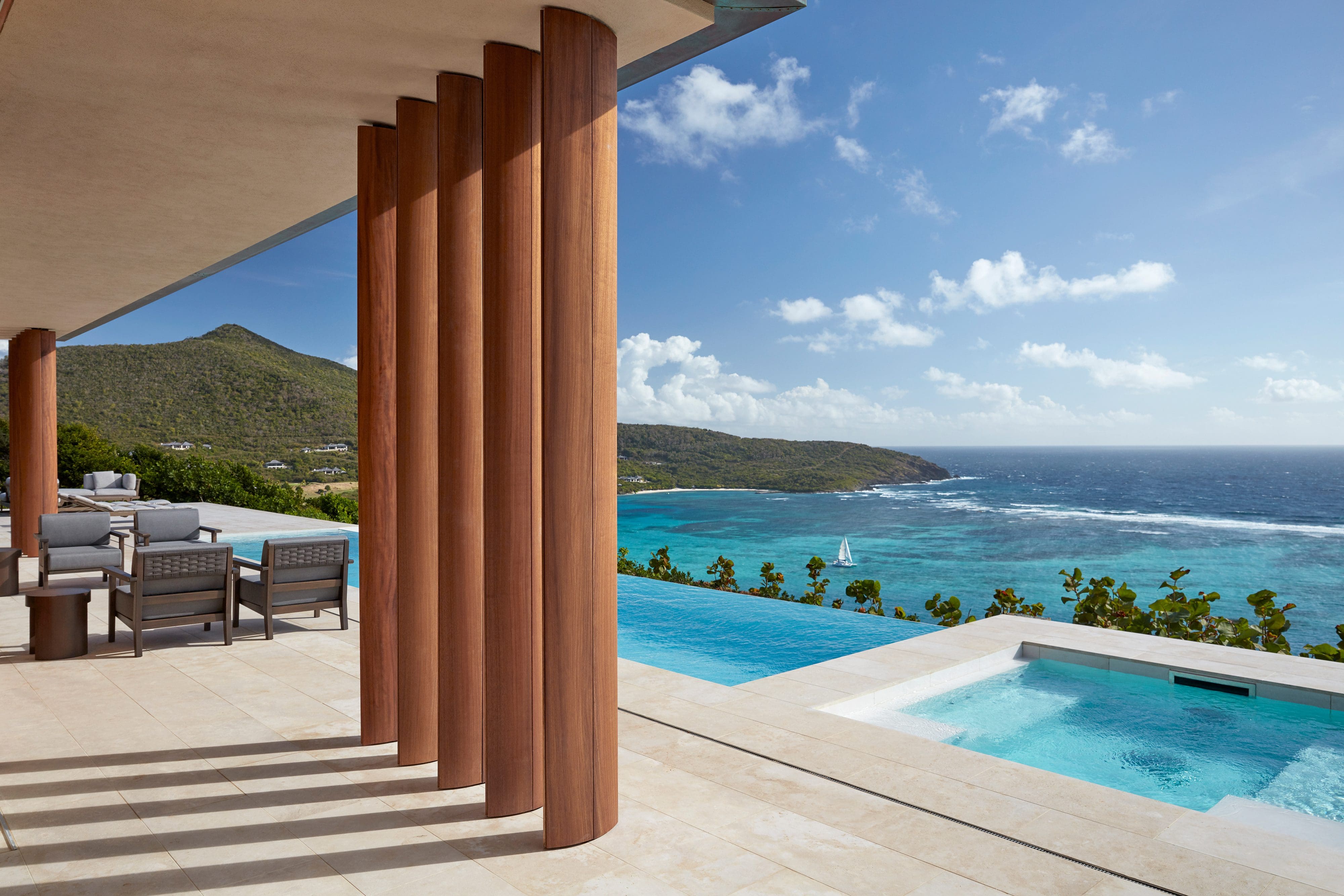 View of pool and ocean from a Patio Villa at Mandarin Oriental, Canouan