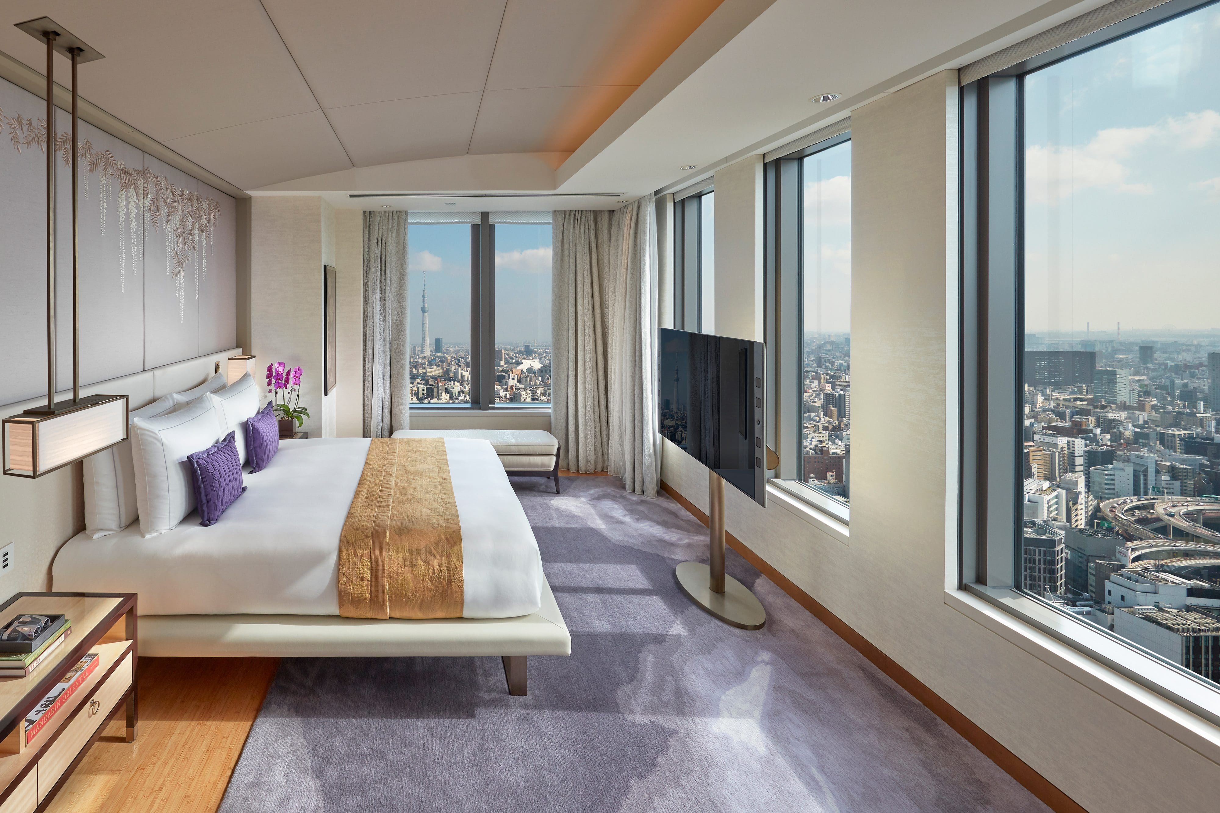 Interior of the Mandarin Suite at Mandarin Oriental, Tokyo with view of city