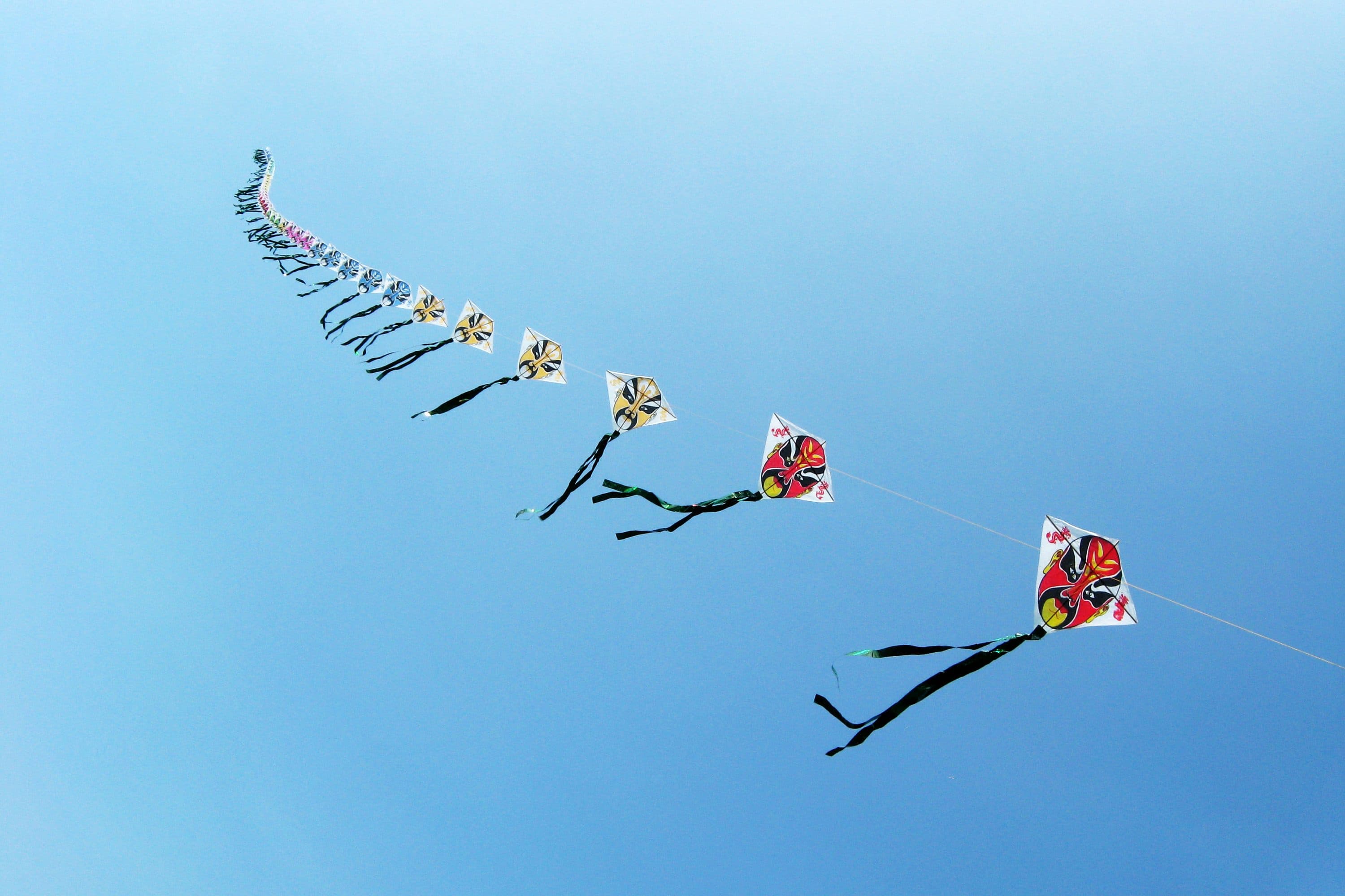 Decorative kites flying in the sky