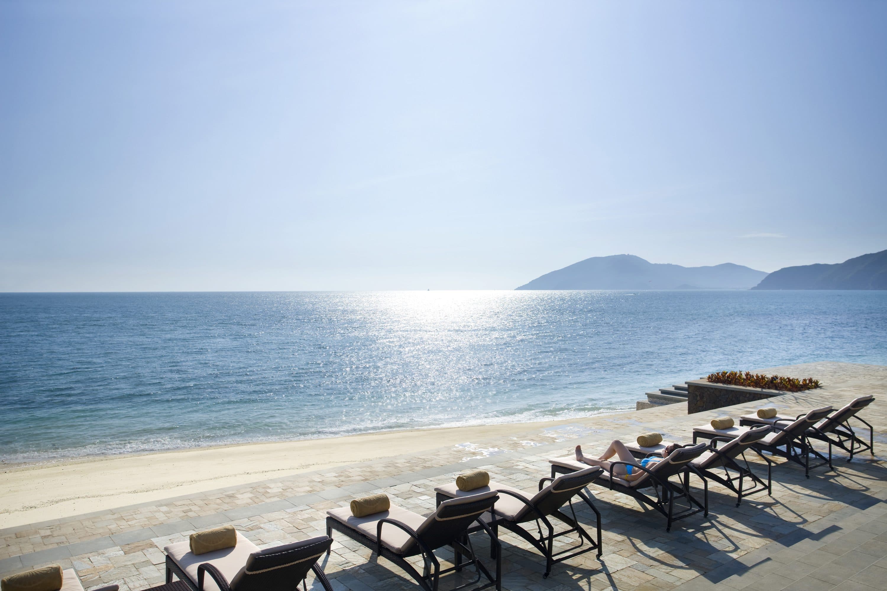 Beach deck with views of ocean at Mandarin Oriental, Sanya