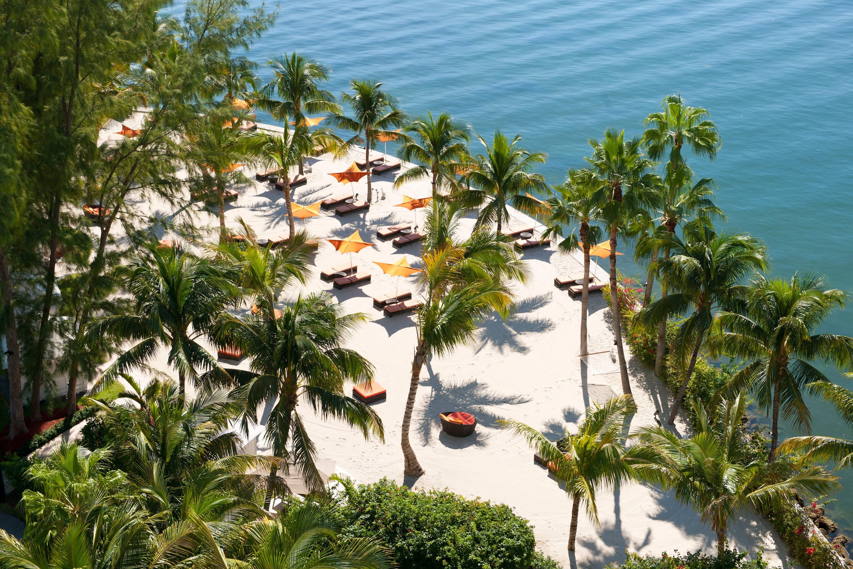 Aerial view of the private beach at Mandarin Oriental, Miami