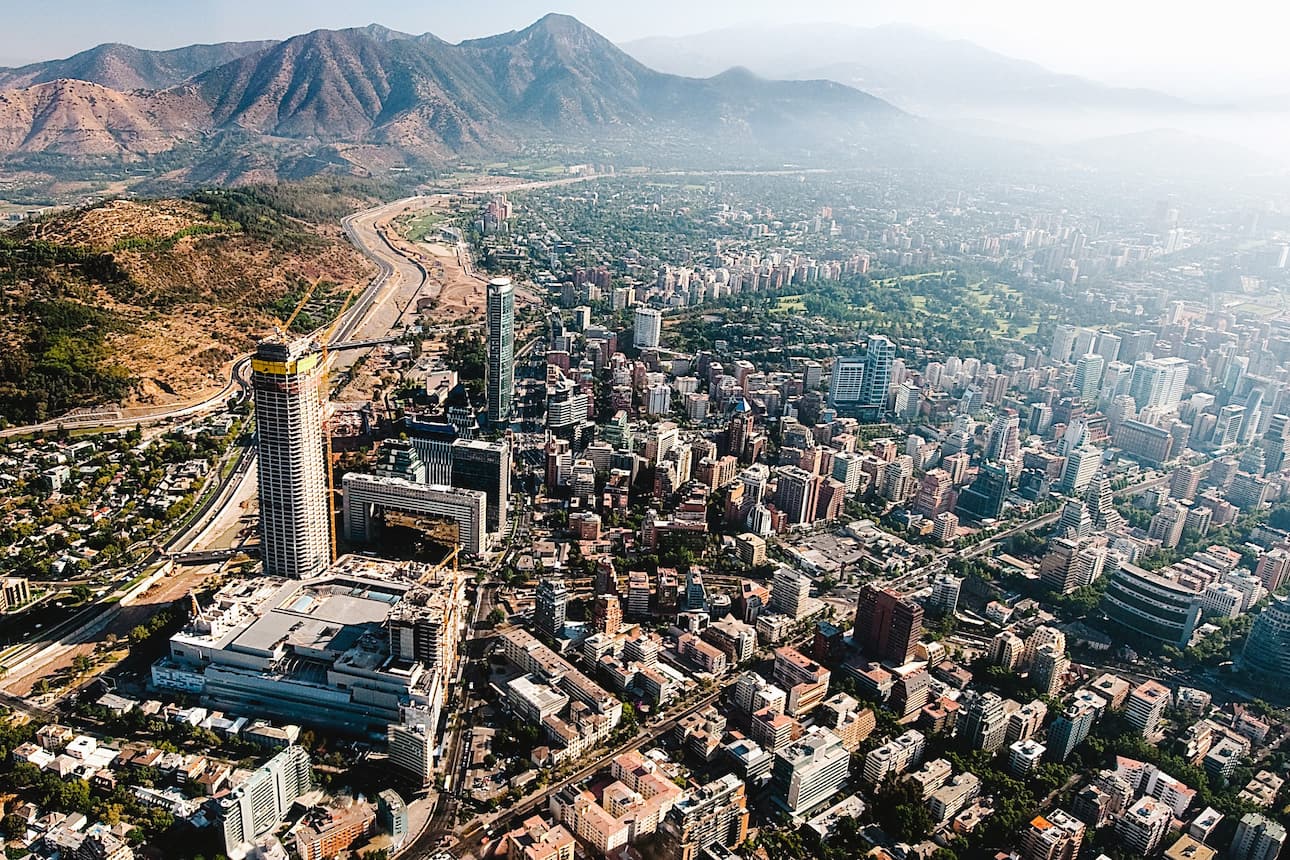 Aerial view over Santiago