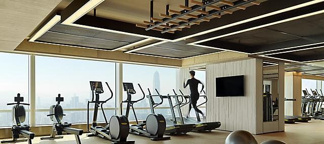 gym with city view